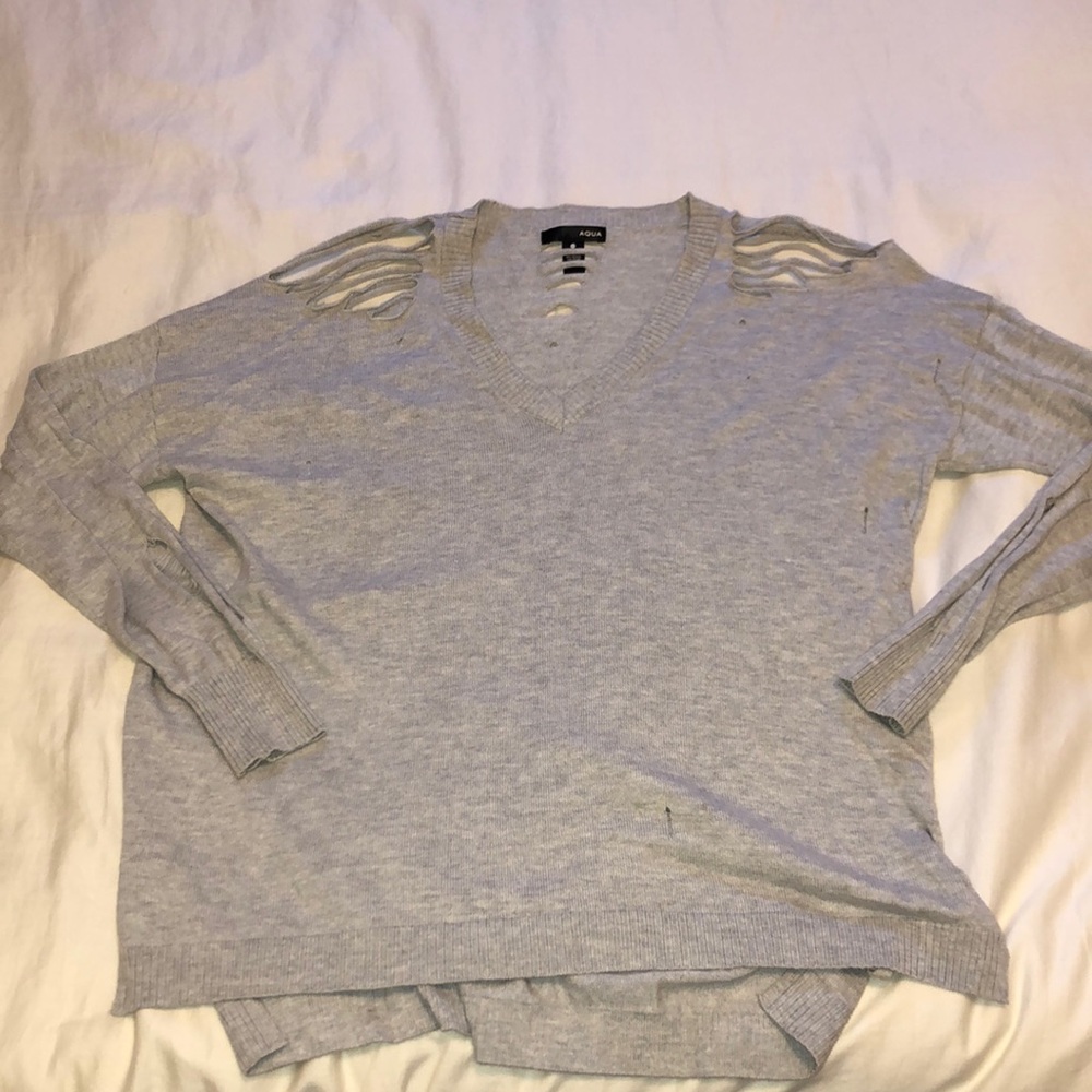 Aqua distressed gray knit sweater size Xs